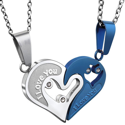 Fashion Match Heart Shape Titanium Steel Couple Necklace