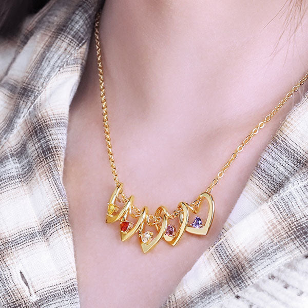 Customize Birthstone and Name Heart Shape Charm Necklace