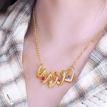 Customize Birthstone and Name Heart Shape Charm Necklace