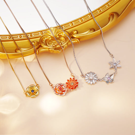 Three-Dimensional Birth Flower Design Elegant Necklace And Bracelet