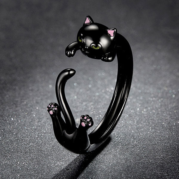 Cute Cat Shape 925 Sterling Silver Black Gold Plated Ring