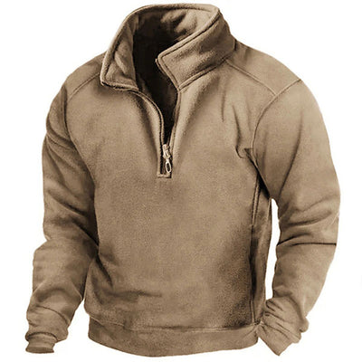 Solid Color Front Zipper Stand Collar Men's Fleece Shirt