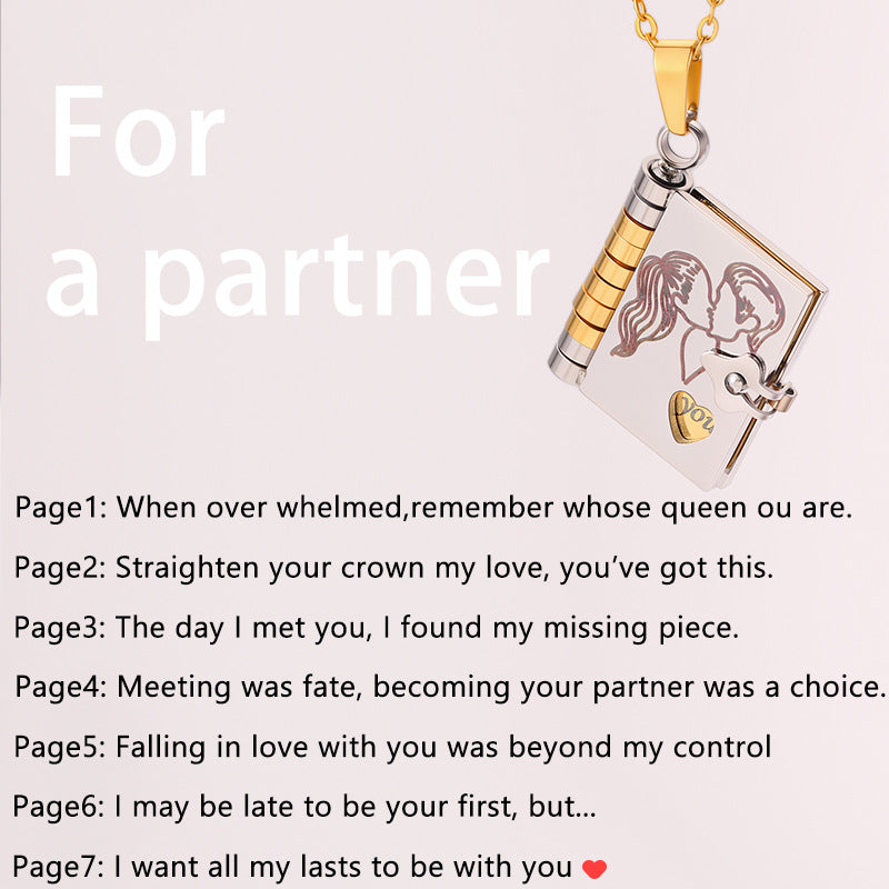 Vanletine's Day Gift Notebook Necklace Message Inside For Partners