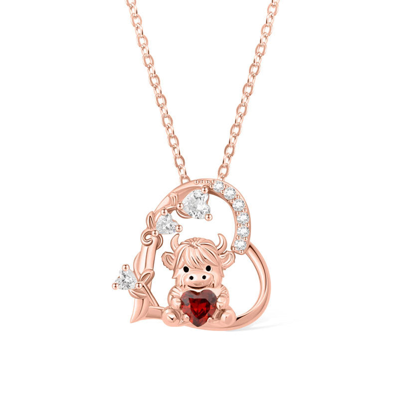 Cute Heart Shape Cow Necklace Custom Birthstone