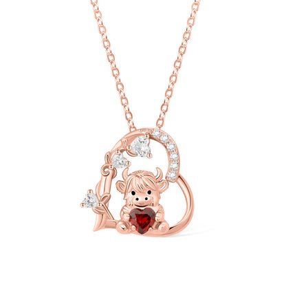 Cute Heart Shape Cow Necklace Custom Birthstone