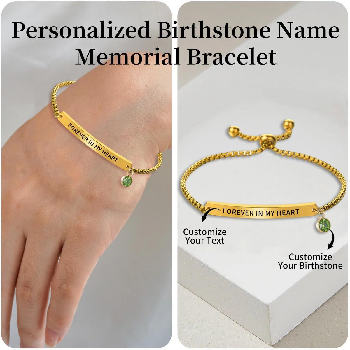 Personalized Name And Birthstone Memorial Bracelet For Adults And Children