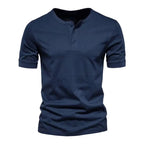 Retro Round Collar Short Sleeve Men's Henry T-Shirt
