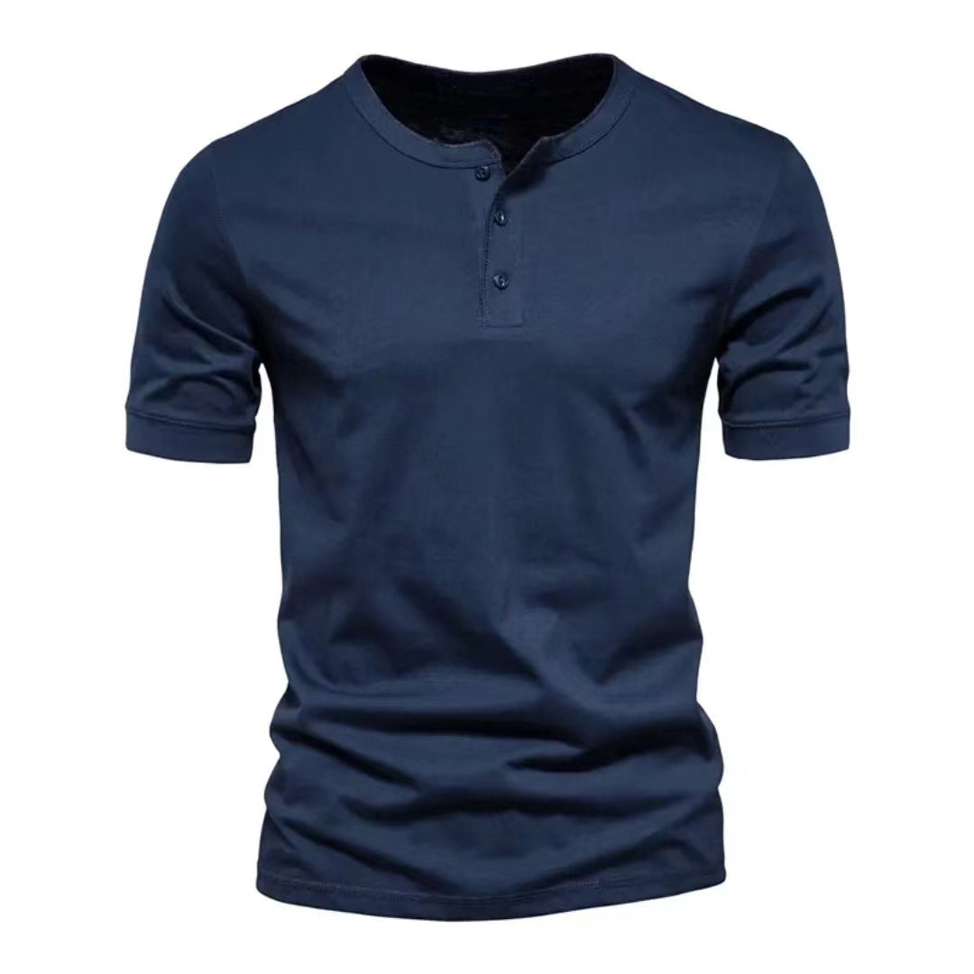 Retro Round Collar Short Sleeve Men's Henry T-Shirt