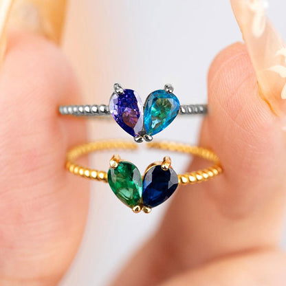 Customize Birthstone Match Hearts Rings For Family Members And Couples
