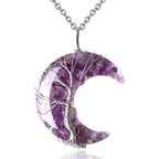 Fashion Life Tree And Moon Natural Crystal Necklace