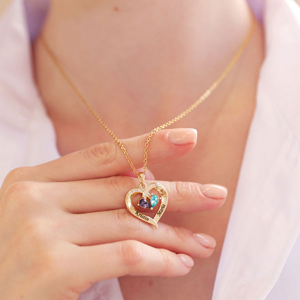Personalized Name And Birth Stone Love Heart Necklace