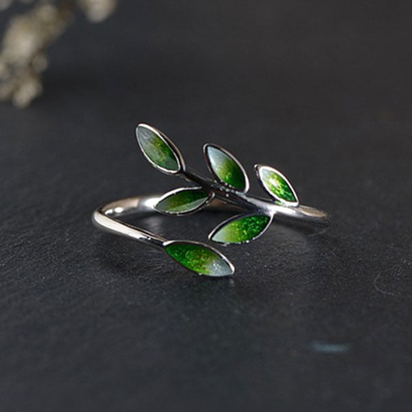 Fashion Fresh Leaf 925 Sterling Silver Adjustable Ring