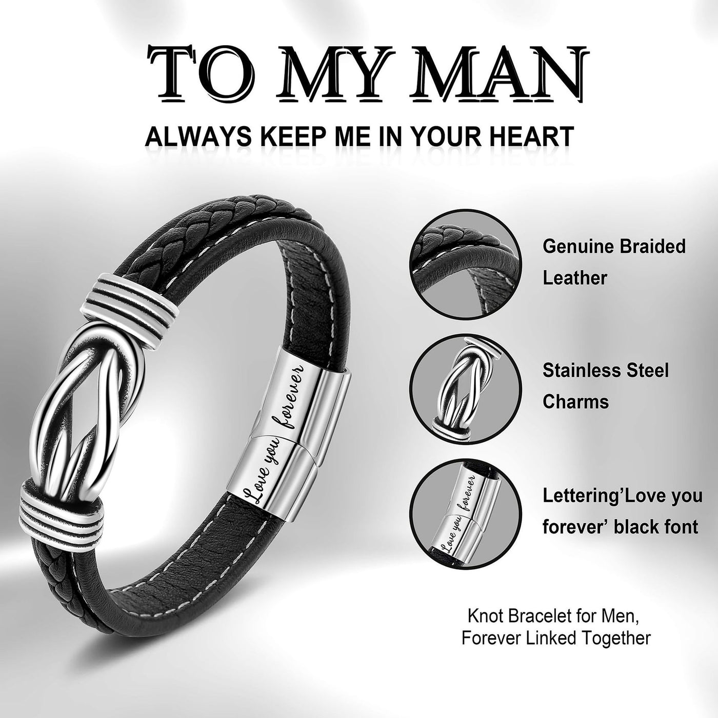 Simple Design Link Forever Leather Bracelet For Men