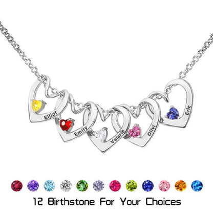 Customize Birthstone and Name Heart Shape Charm Necklace
