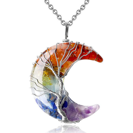 Fashion Life Tree And Moon Natural Crystal Necklace