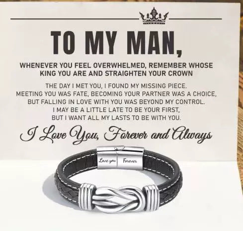 Simple Design Link Forever Leather Bracelet For Men