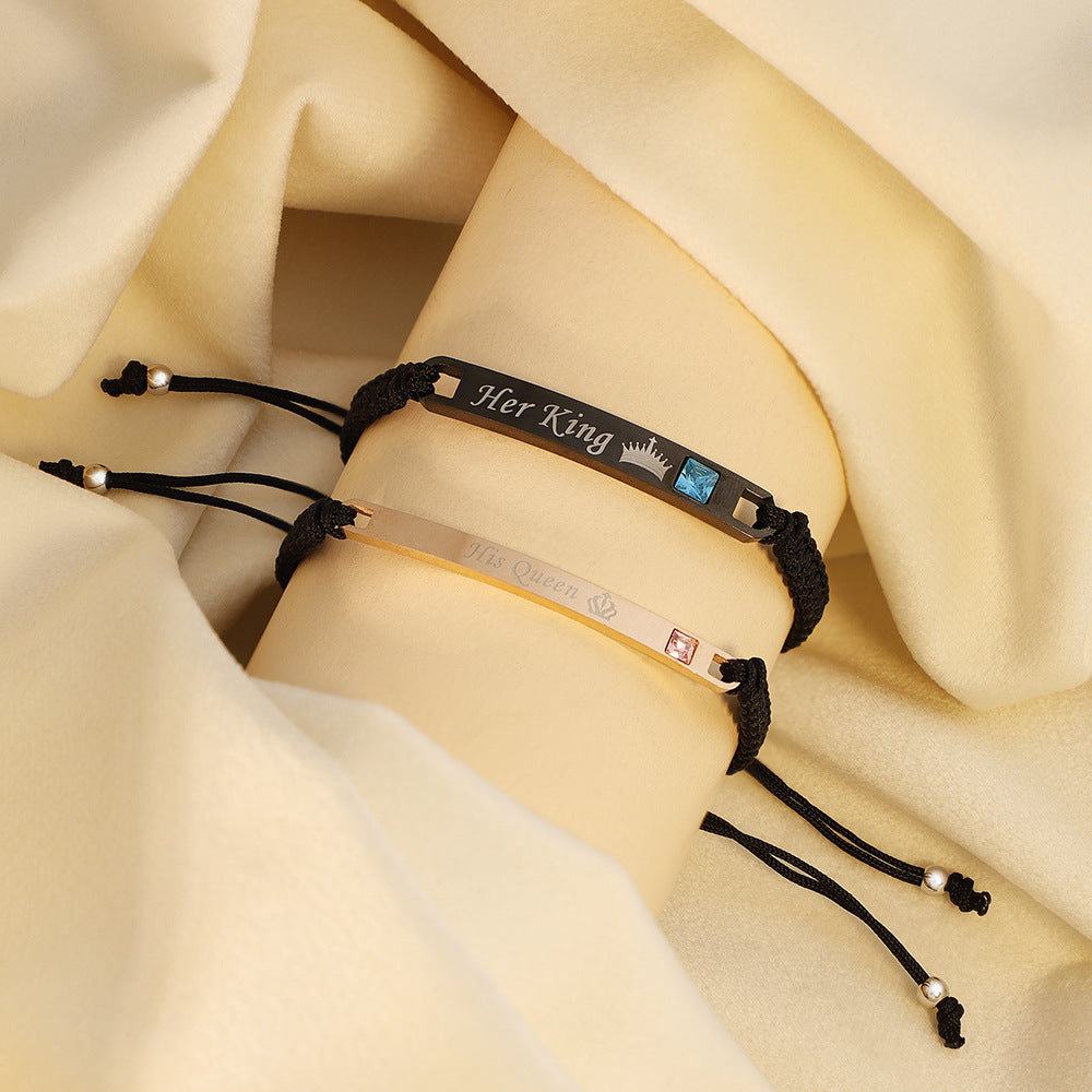 Fashion Adjustable String Her King $ His Queen Bracelets For Couples