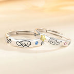 Cute Dog And Cat Theme 990 Silver Rings And Bracelets For Couples
