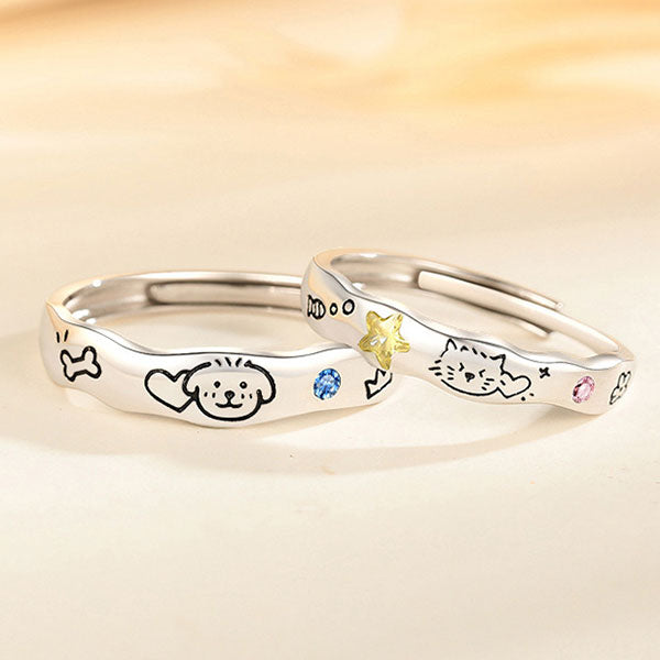 Cute Dog And Cat Theme 990 Silver Rings And Bracelets For Couples