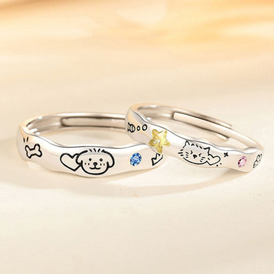 Cute Dog And Cat Theme 990 Silver Rings And Bracelets For Couples