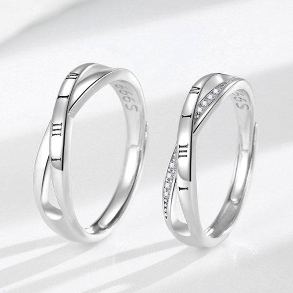 Roman Numbers 999 Sterling Silver Adjustable Ring For Couples