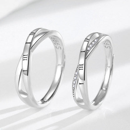 Roman Numbers 999 Sterling Silver Adjustable Ring For Couples