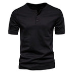 Retro Round Collar Short Sleeve Men's Henry T-Shirt