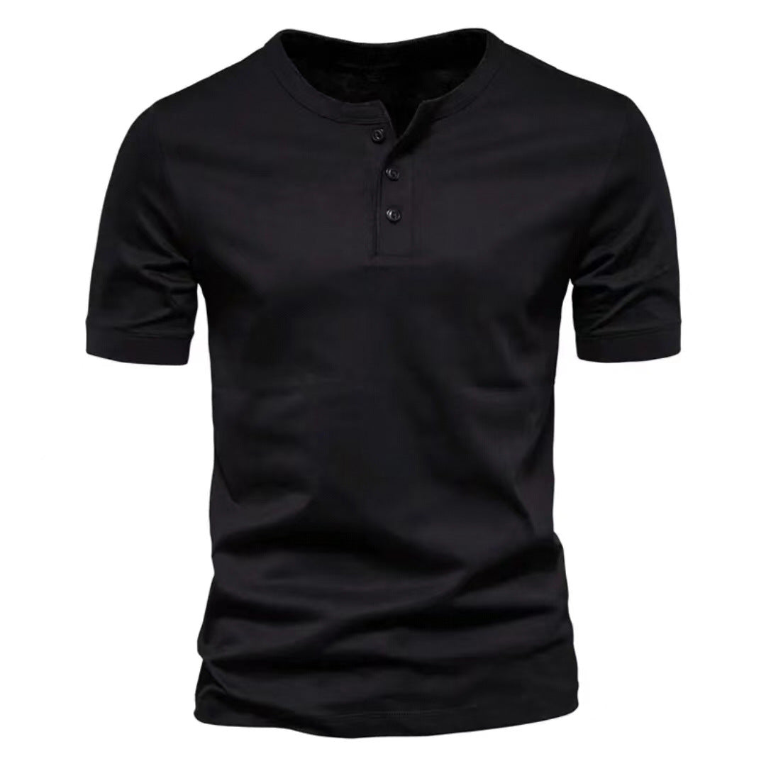 Retro Round Collar Short Sleeve Men's Henry T-Shirt