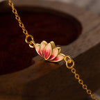 Fashion Lotus Flower 925 Sterling Silver Bracelets With Enamel Plated