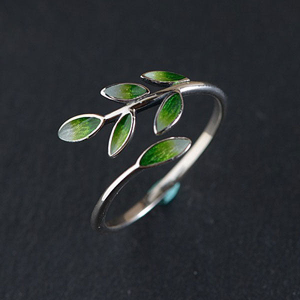 Fashion Fresh Leaf 925 Sterling Silver Adjustable Ring