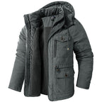 Men's Cashmere Hooded Thickened Multi Pocket Jacket US Size