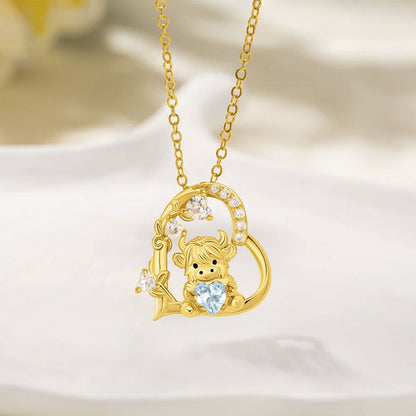 Cute Heart Shape Cow Necklace Custom Birthstone