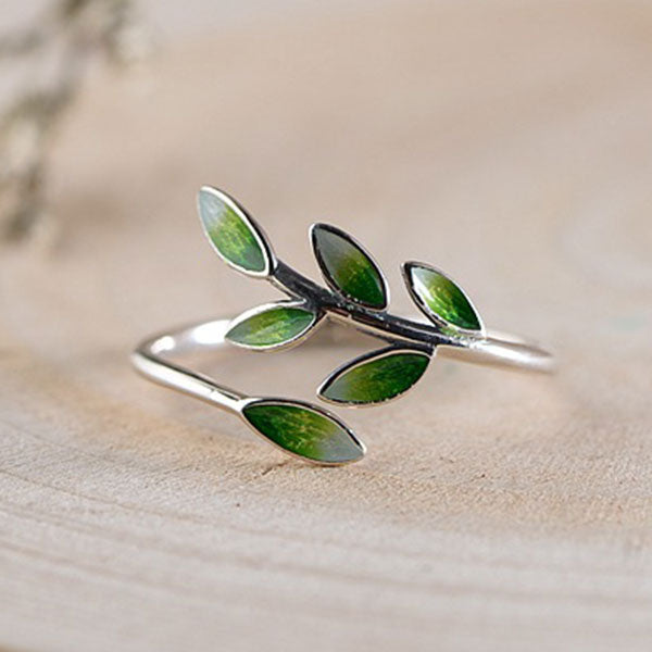 Fashion Fresh Leaf 925 Sterling Silver Adjustable Ring