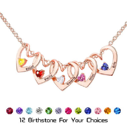 Customize Birthstone and Name Heart Shape Charm Necklace