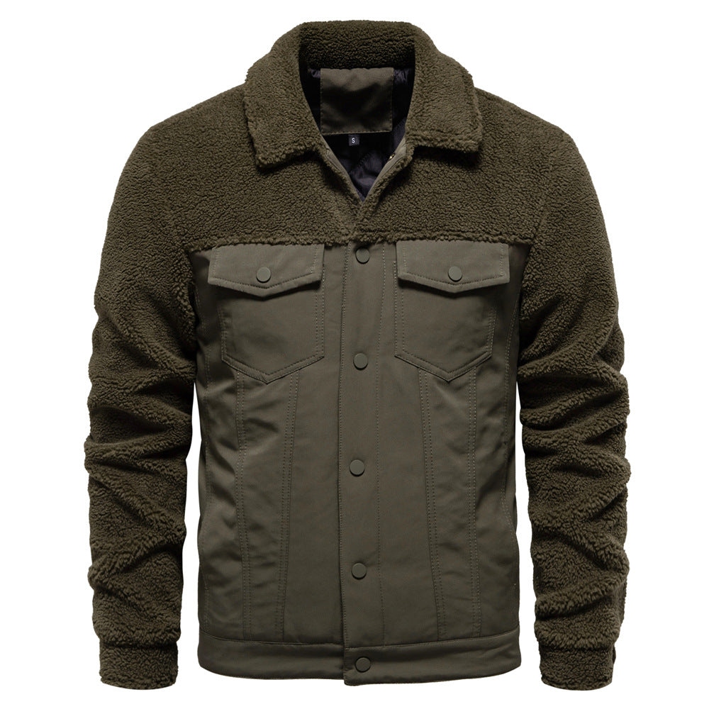 Fashion Solid Color Berber Fleece Men's Jacket