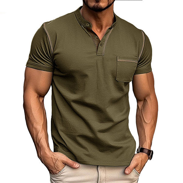 Popular Henley Style Us Size Round Collar Men's T-Shirt