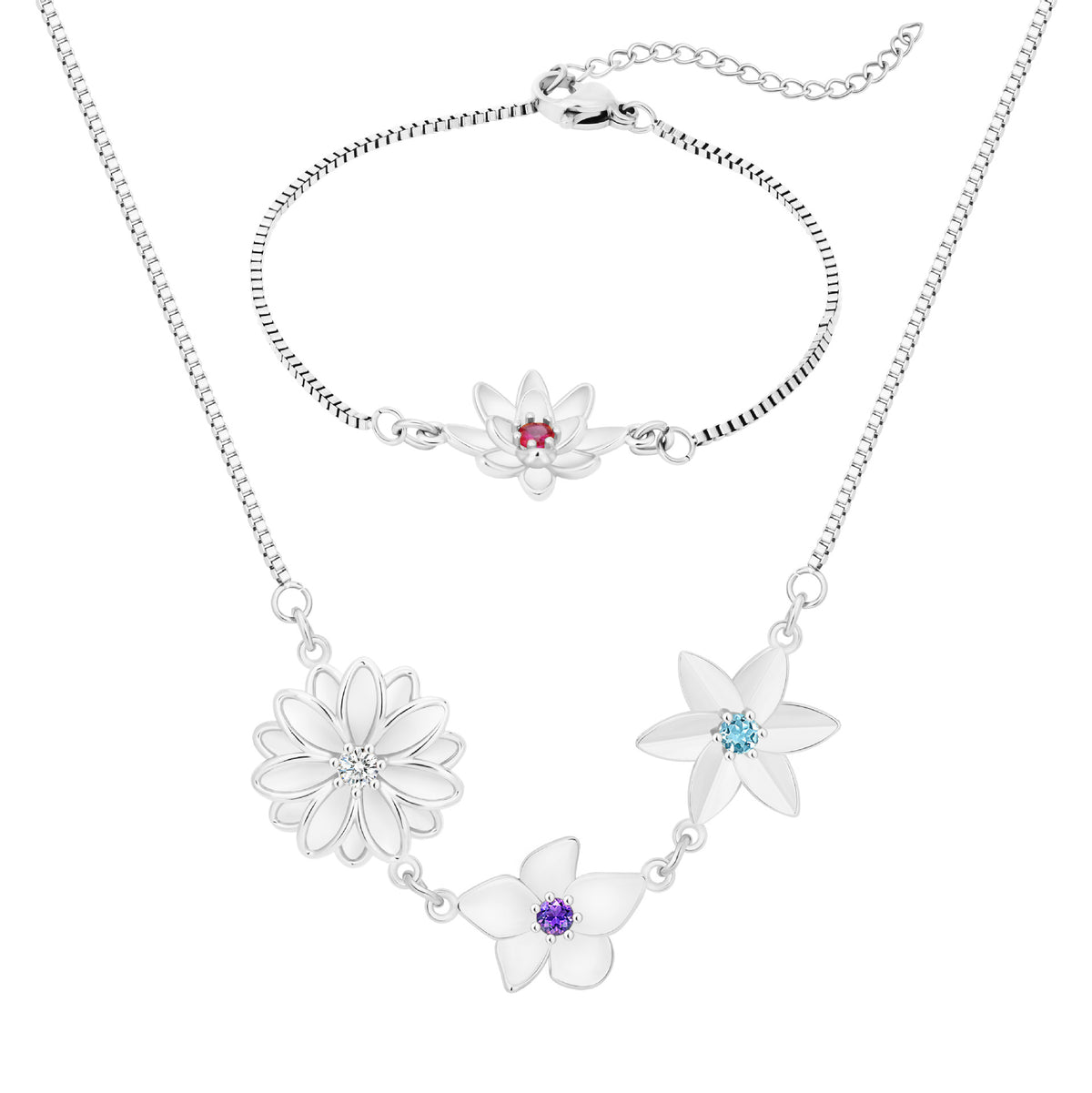 Three-Dimensional Birth Flower Design Elegant Necklace And Bracelet