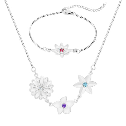 Three-Dimensional Birth Flower Design Elegant Necklace And Bracelet