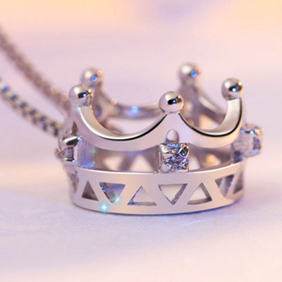 Fashion 925 Sterling Silver Crown Shape Pendant Necklace