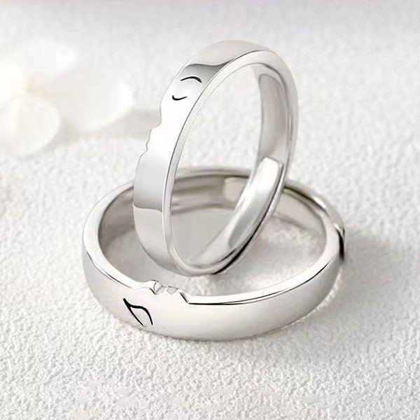 Fashion Kiss Shape 925 Sterling Silver Adjustable Ring For Couples