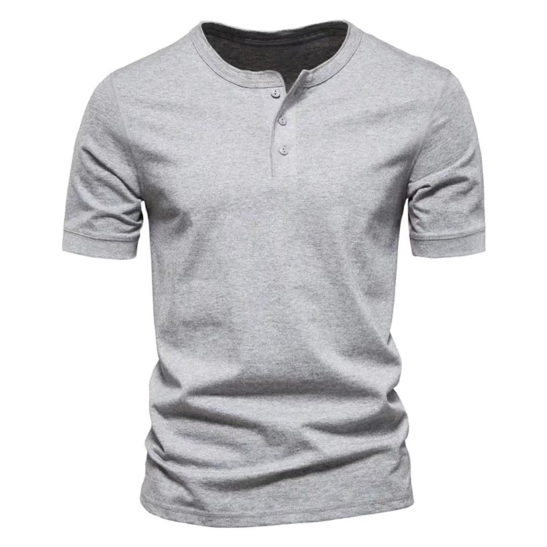 Retro Round Collar Short Sleeve Men's Henry T-Shirt