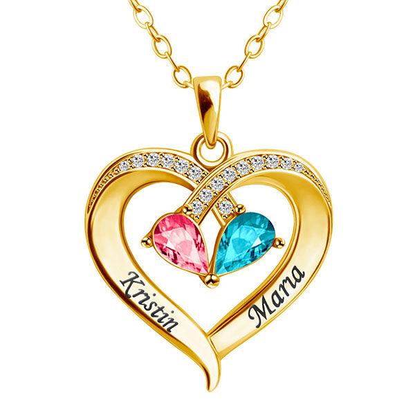 Personalized Name And Birth Stone Love Heart Necklace