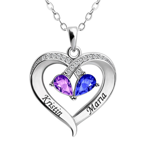 Personalized Name And Birth Stone Love Heart Necklace