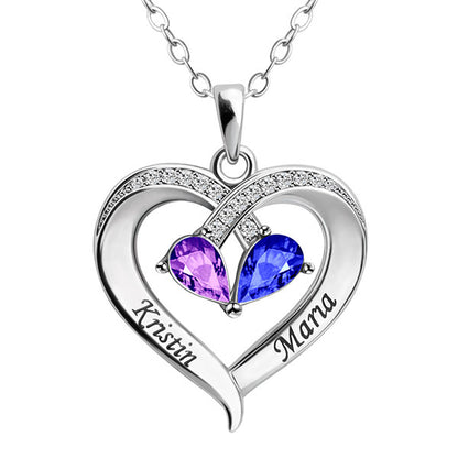 Personalized Name And Birth Stone Love Heart Necklace