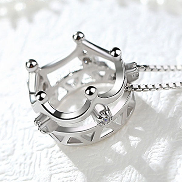 Fashion 925 Sterling Silver Crown Shape Pendant Necklace