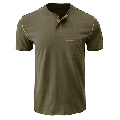 Popular Henley Style Us Size Round Collar Men's T-Shirt