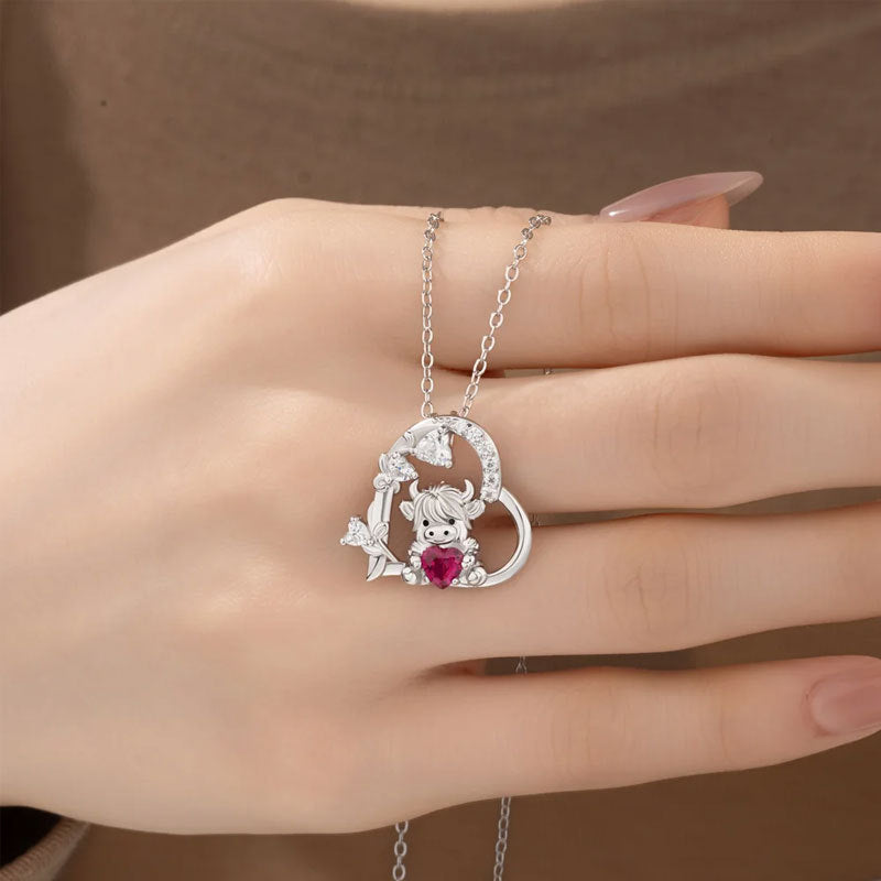 Cute Heart Shape Cow Necklace Custom Birthstone