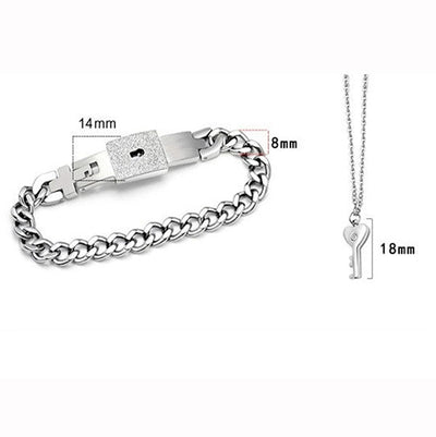 Cute Lcok Bracelet And Key Necklace For Couples