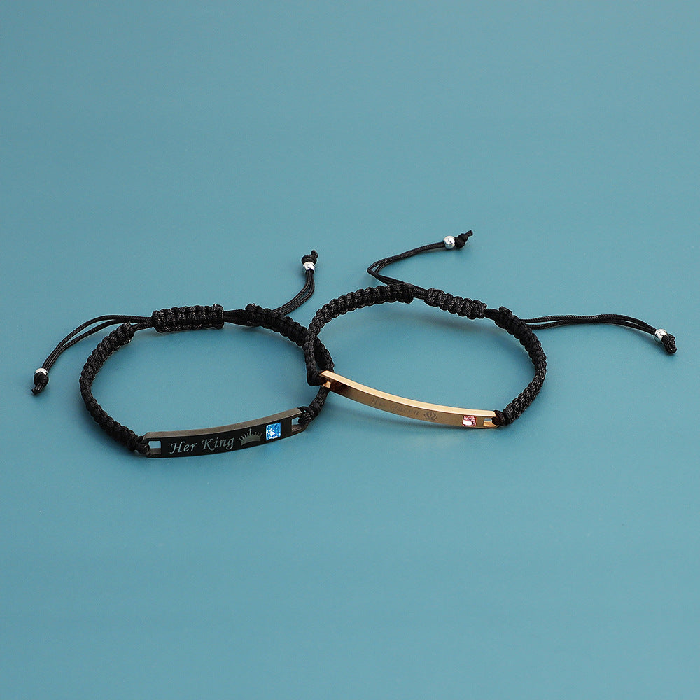 Fashion Adjustable String Her King $ His Queen Bracelets For Couples