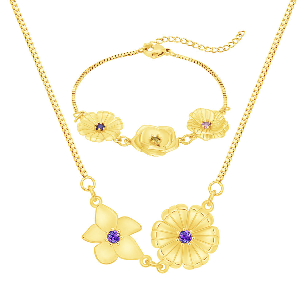 Three-Dimensional Birth Flower Design Elegant Necklace And Bracelet